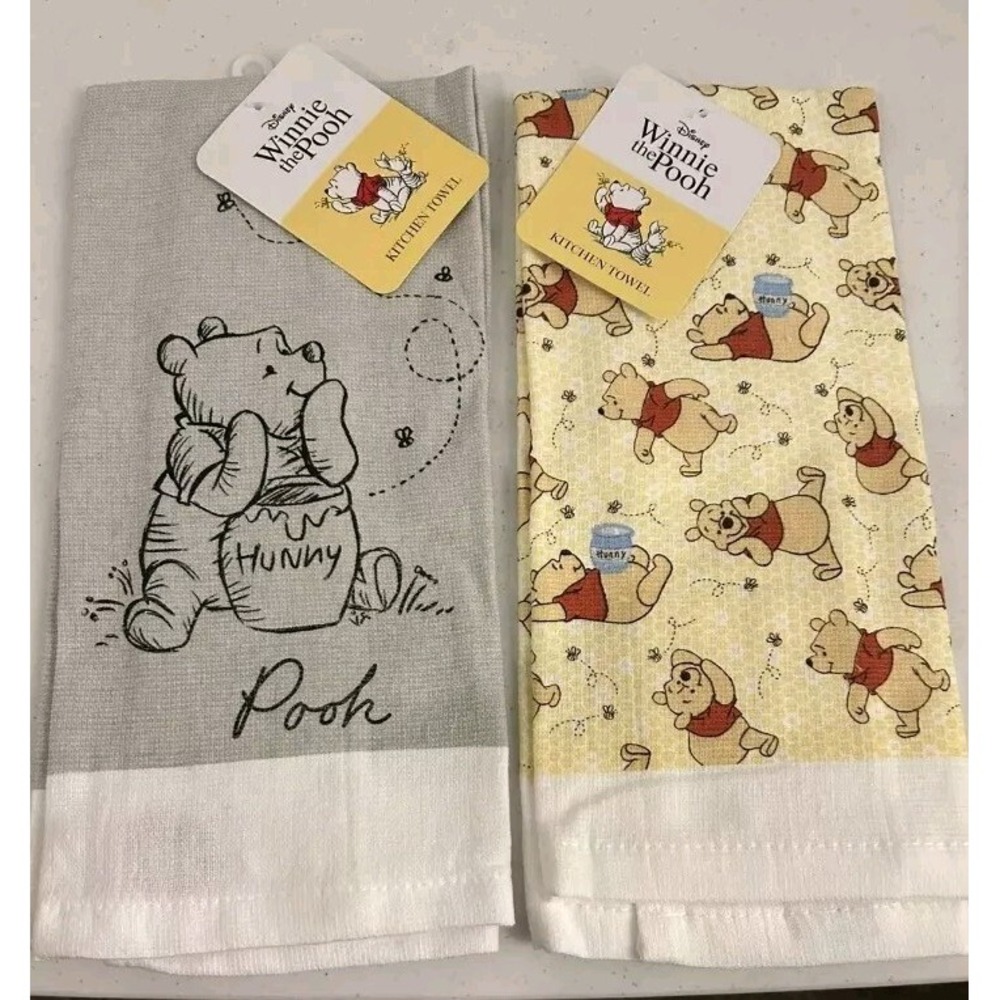 Disney Winnie the Pooh Towels for Kitchen 100% Cotton Set of‎ 2 "Hunny"  NWT